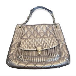 Coach Silver Quilted Poppy Slim Tote With Chain Strap